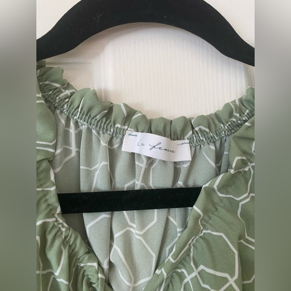 Sage Geometric Blouse- Like New - Picture 2 of 3